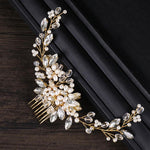 Fascia per capelli con perle dorate e strass 20x6 cm