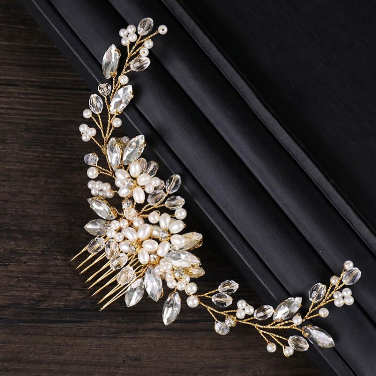 Fascia per capelli con perle dorate e strass 20x6 cm