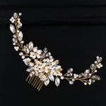 Fascia per capelli con perle dorate e strass 20x6 cm