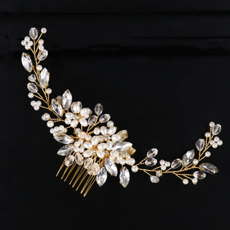 Fascia per capelli con perle dorate e strass 20x6 cm