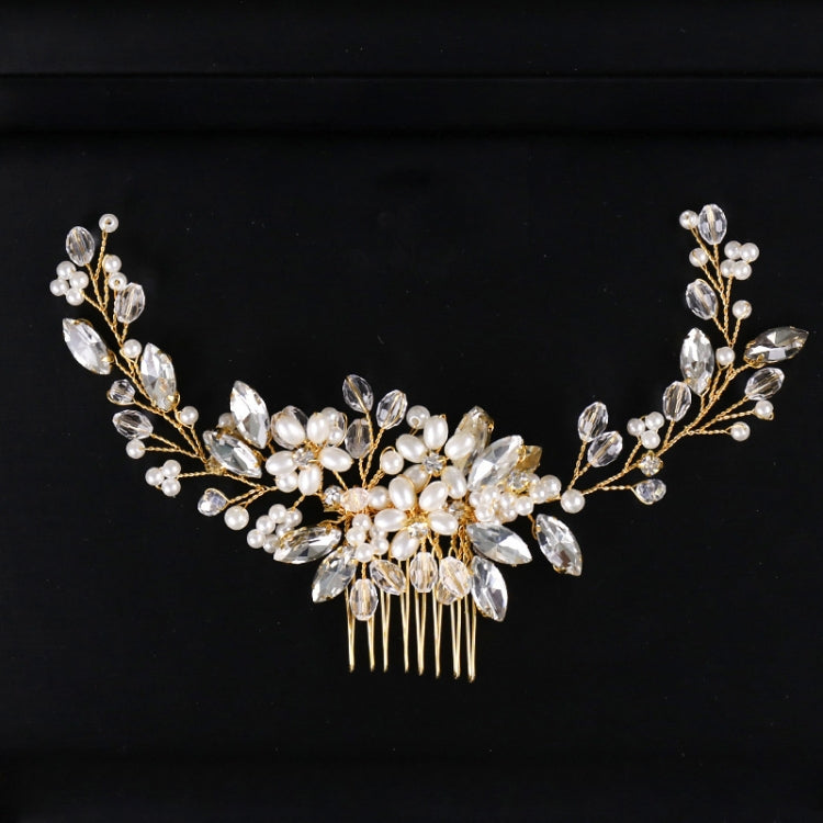 Fascia per capelli con perle dorate e strass 20x6 cm