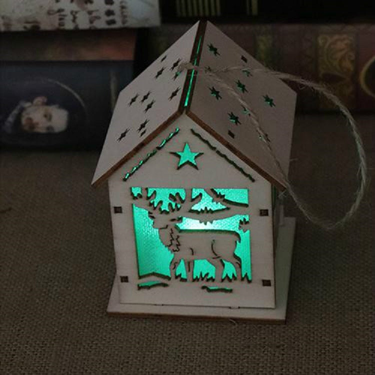 Casa in legno luminosa decorazione natalizia 10x8.5x13 cm