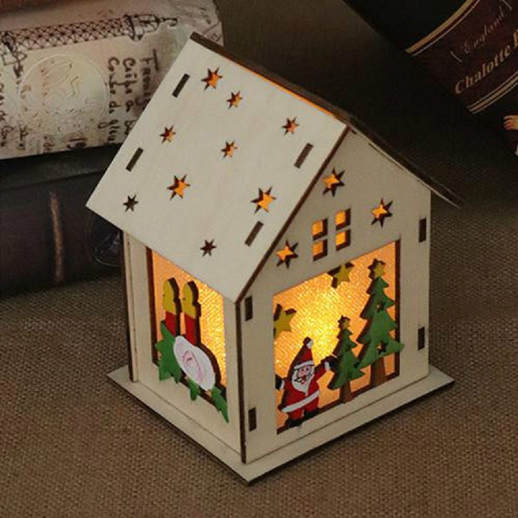 Casa in legno luminosa decorazione natalizia 10x8.5x13 cm