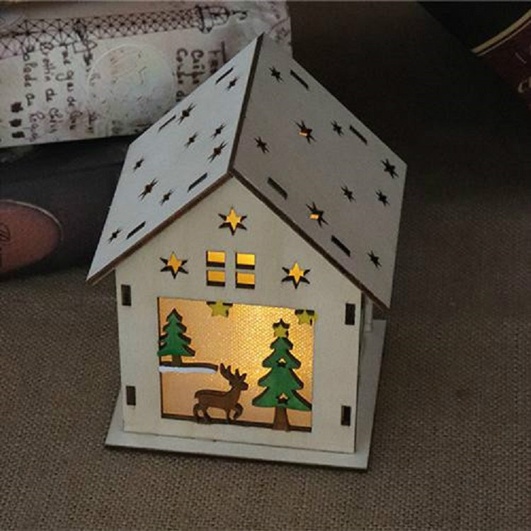 Casa in legno luminosa decorazione natalizia 10x8.5x13 cm