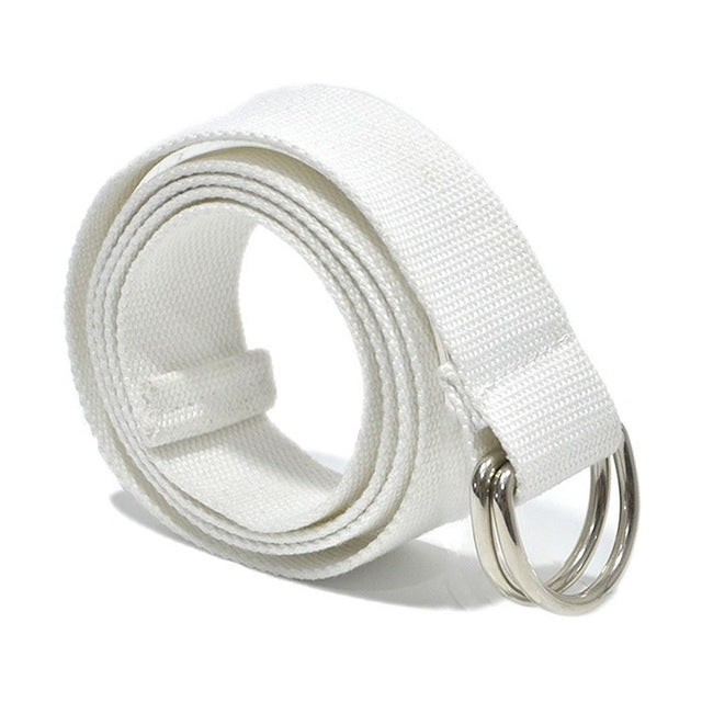 Set 2 cinture in tela unisex con fibbia doppio anello