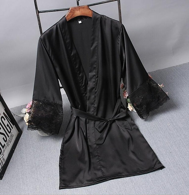 Vestaglia elegante donna in raso e pizzo M-XXL