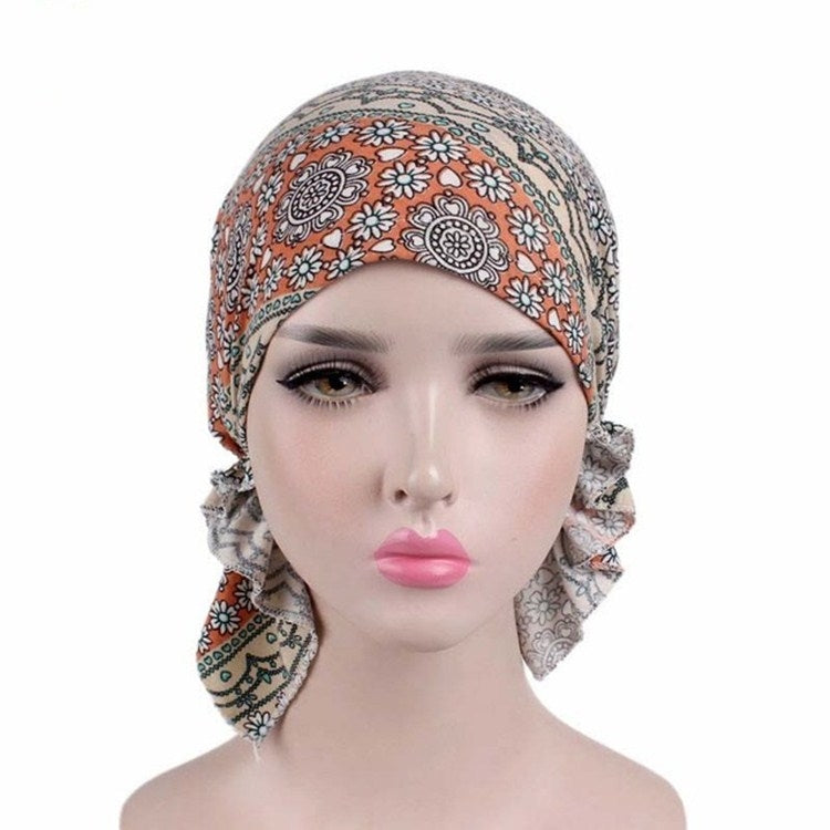 Berretto turbante stampato in cotone elasticizzato 2 pezzi