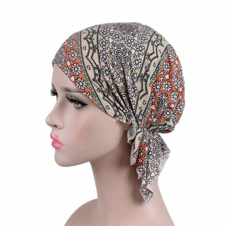 Berretto turbante stampato in cotone elasticizzato 2 pezzi