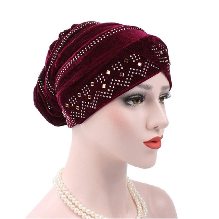 Cappello impilabile con turbante e strass in pleuche