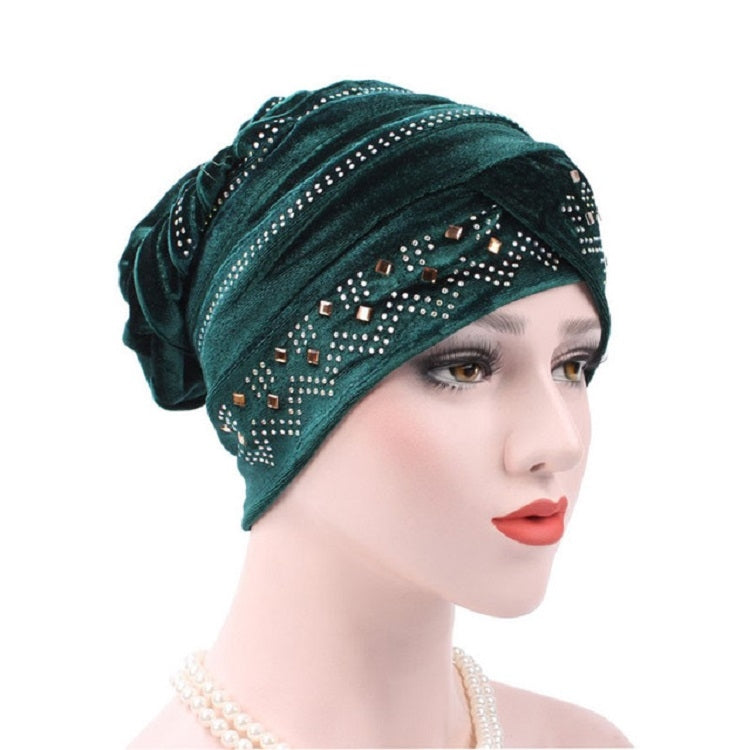 Cappello impilabile con turbante e strass in pleuche