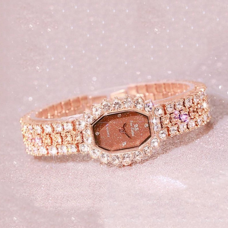BS beesister FA1581 orologio al quarzo da donna con quadrante ottagonale e bracciale con strass placcato