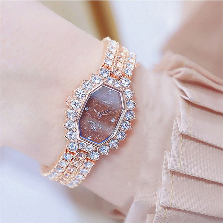 BS beesister FA1581 orologio al quarzo da donna con quadrante ottagonale e bracciale con strass placcato
