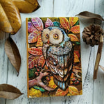 Taccuino vintage con gufo intagliato in pelle 22x15 cm