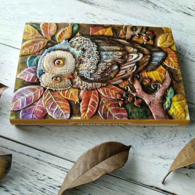Taccuino vintage con gufo intagliato in pelle 22x15 cm