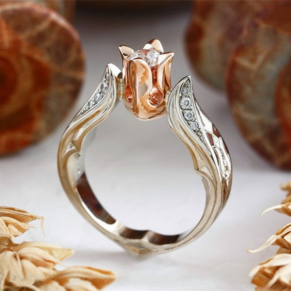 Anello donna fiore di rosa con diamante taglie 5-10