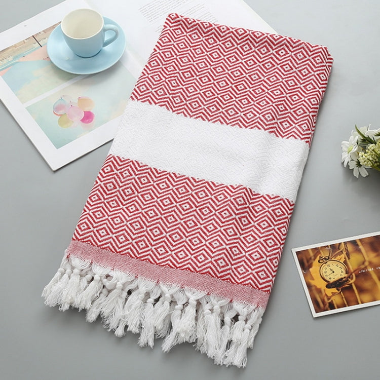 Asciugamano da bagno in cotone a righe con nappe