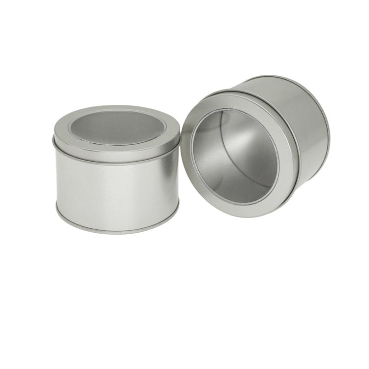 Scatola di latta rotonda con coperchio trasparente 9x9x7cm