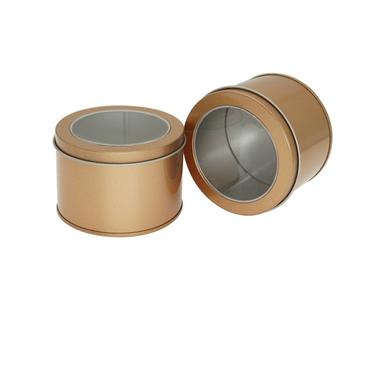 Scatola di latta rotonda con coperchio trasparente 9x9x7cm