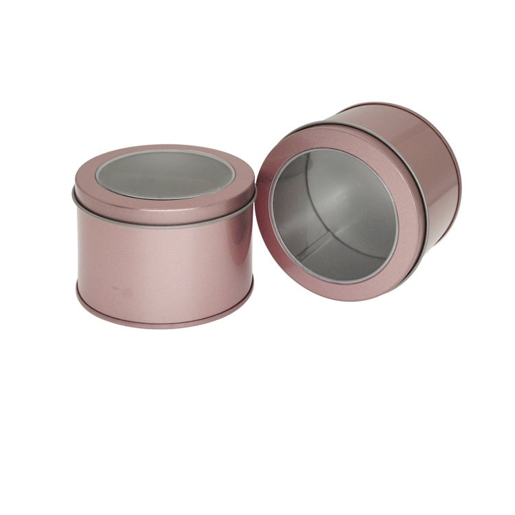 Scatola di latta rotonda con coperchio trasparente 9x9x7cm