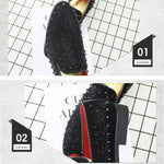 Scarpe basse uomo punta nera con strass e rivetti
