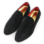 Scarpe basse uomo punta nera con strass e rivetti