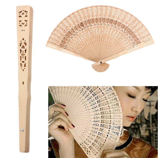 Ventaglio pieghevole in legno 2 pezzi 21 cm stile antico
