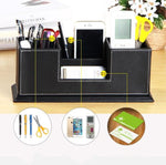Portapenne doppio in pelle per ufficio 29x12x13 cm