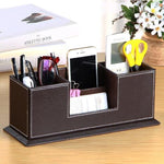 Portapenne doppio in pelle per ufficio 29x12x13 cm