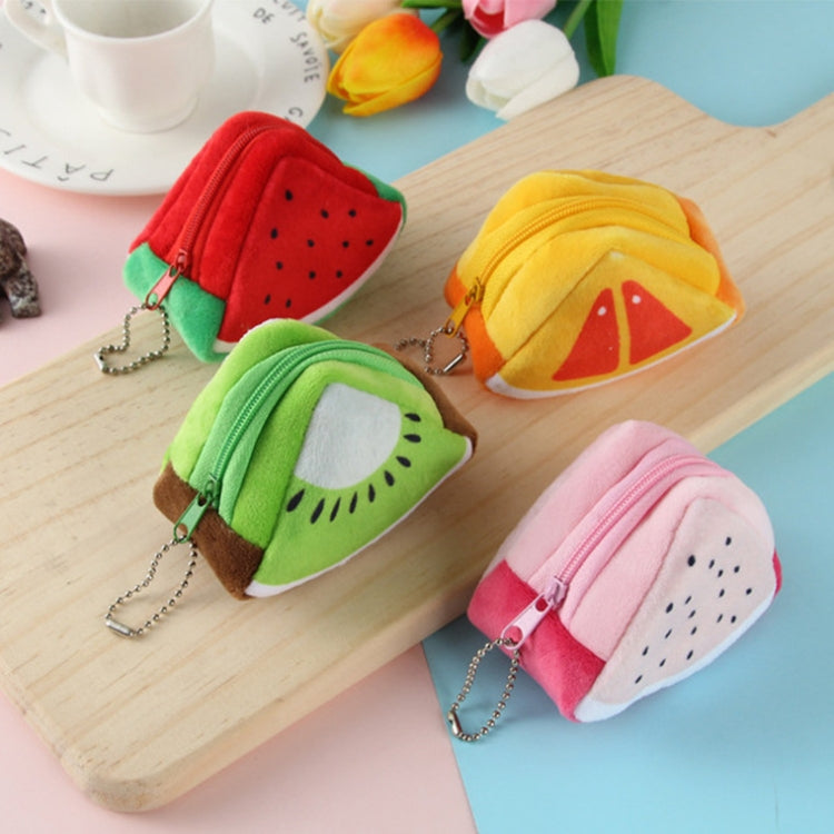 Portamonete triangolare in peluche motivo frutta 9x6 cm