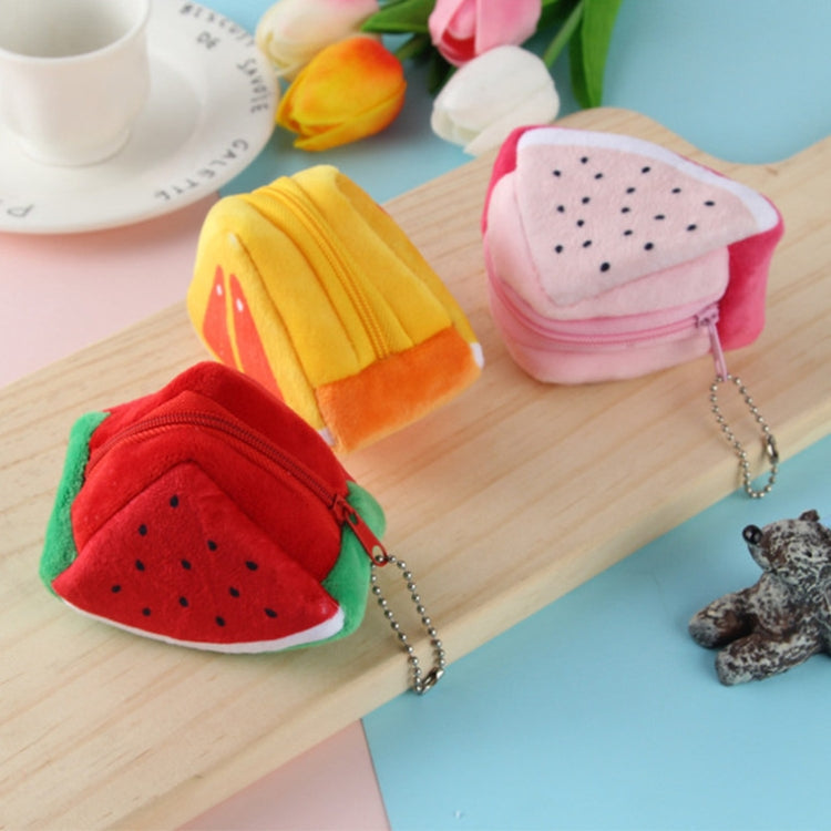 Portamonete triangolare in peluche motivo frutta 9x6 cm