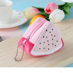 Portamonete triangolare in peluche motivo frutta 9x6 cm