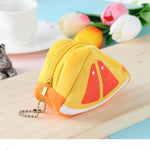 Portamonete triangolare in peluche motivo frutta 9x6 cm