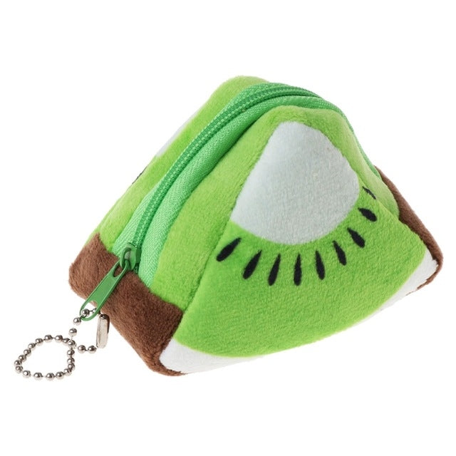 Portamonete triangolare in peluche motivo frutta 9x6 cm