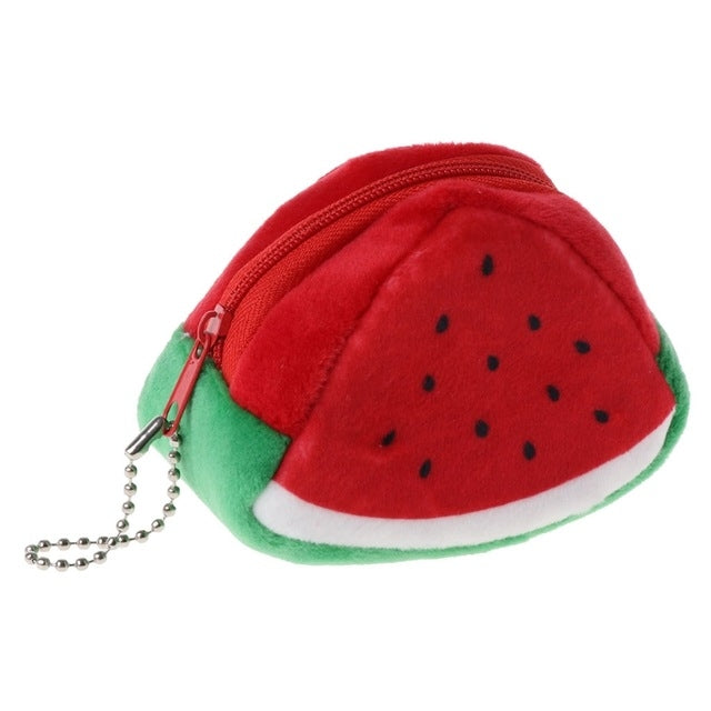 Portamonete triangolare in peluche motivo frutta 9x6 cm