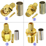 Connettori a crimpare SMA e RP-SMA per cavi RG58 e simili