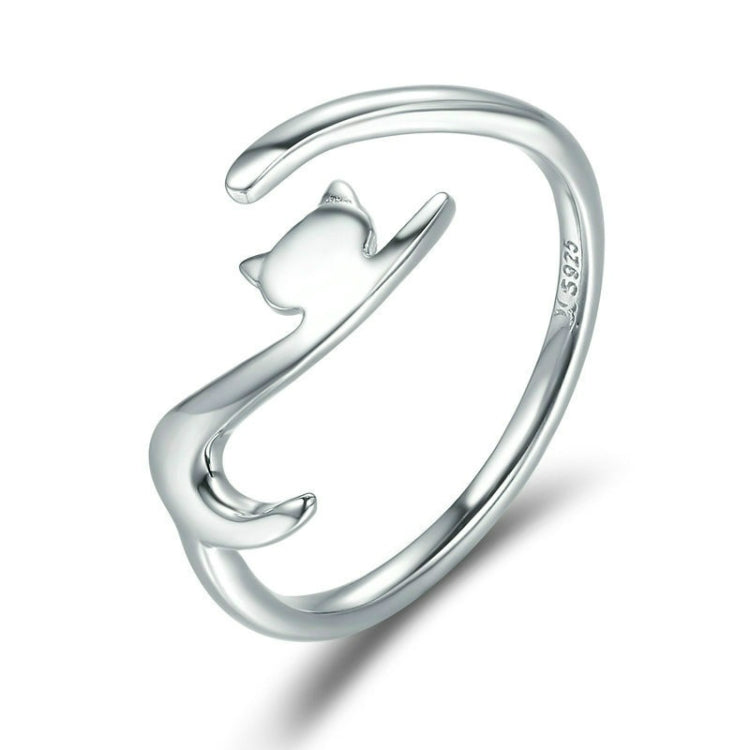 Anello aperto in argento sterling con gatto 925