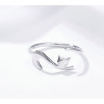 Anello aperto in argento sterling con gatto 925