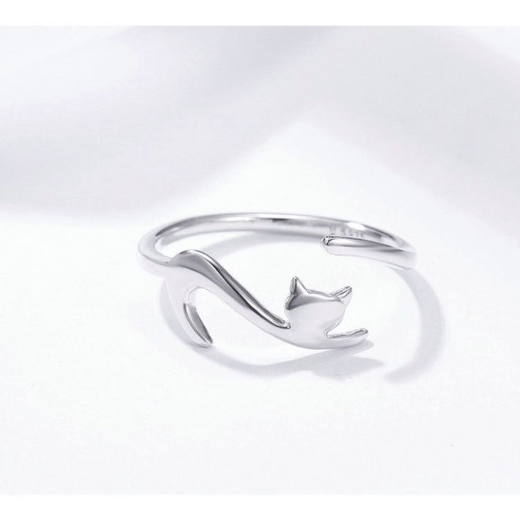 Anello aperto in argento sterling con gatto 925
