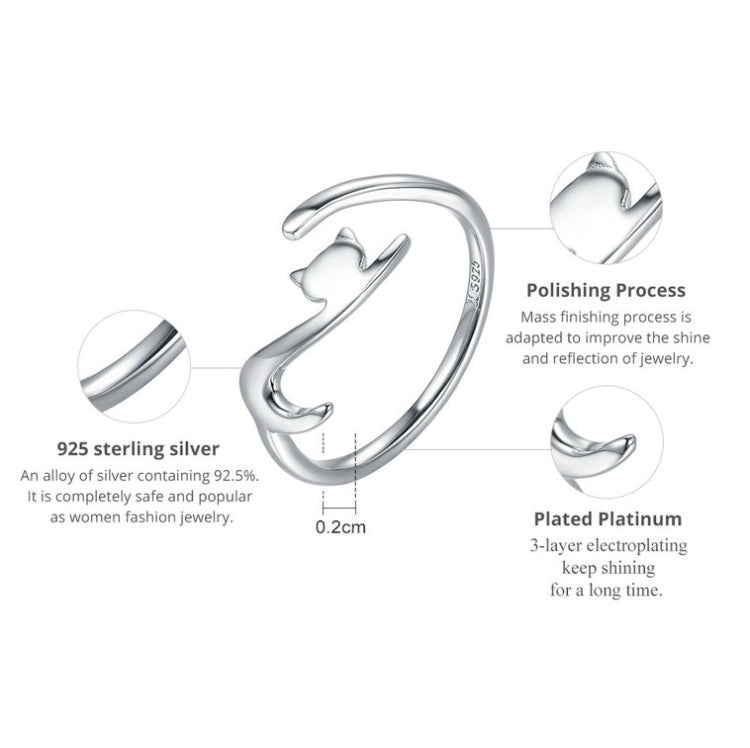 Anello aperto in argento sterling con gatto 925