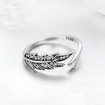 Anello donna aperto a foglia in argento S925 con zircone