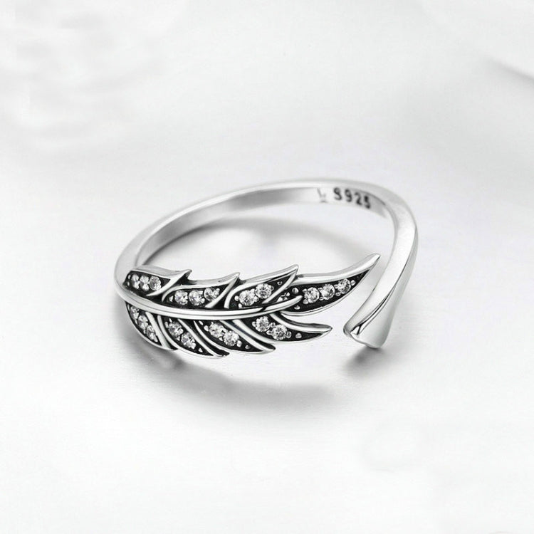 Anello donna aperto a foglia in argento S925 con zircone
