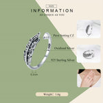 Anello donna aperto a foglia in argento S925 con zircone