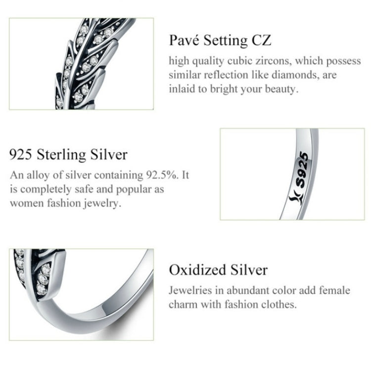 Anello donna aperto a foglia in argento S925 con zircone