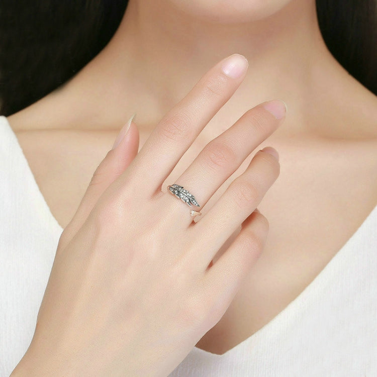 Anello donna aperto a foglia in argento S925 con zircone