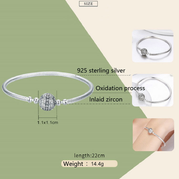 Bracciale rigido in argento sterling S925 con zirconi 17-20 cm