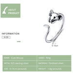 Anello aperto in argento sterling con ratto zodiacale