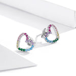 Orecchini cuore arcobaleno in argento sterling S925