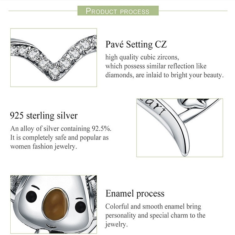 Collana da donna in argento sterling Koala S925 con zircone
