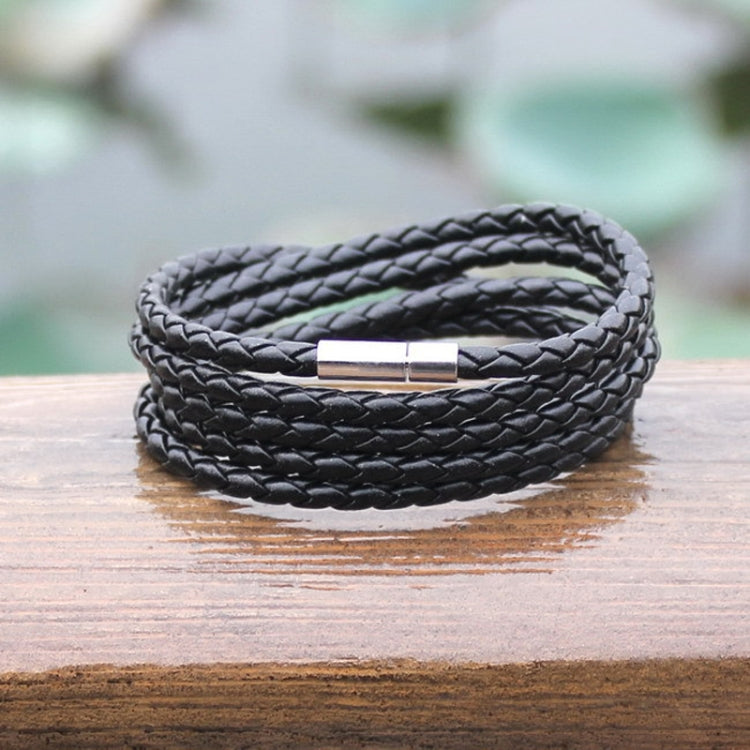 Bracciale in pelle da uomo con ciondolo vintage nero