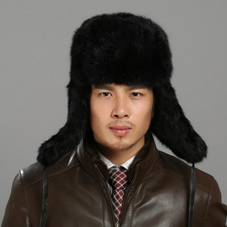 Cappello bomber uomo in pelliccia di coniglio caldo